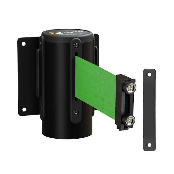 Montour Line Retr. Belt Barrier Fxd Black Metal Wall Mt 8.5' Green Belt MWM100-BK-GN-F-M-85 - main